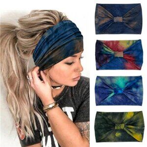 Knotted Headband African Head Wraps Stretchy Hair Accessories Tie Dye 4 Pack